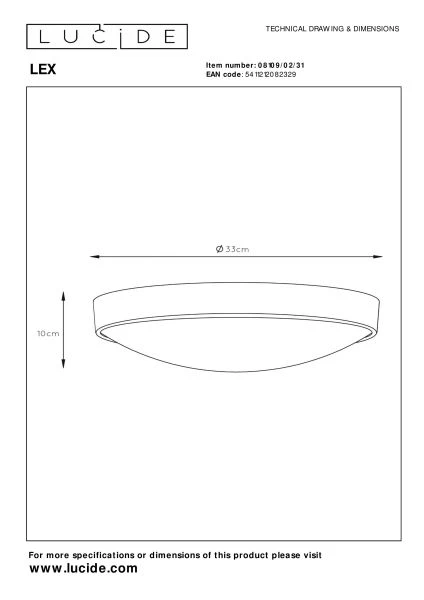 Lucide LEX - Plafonnier - Ø 33 cm - 2xE27 - Blanc - technique